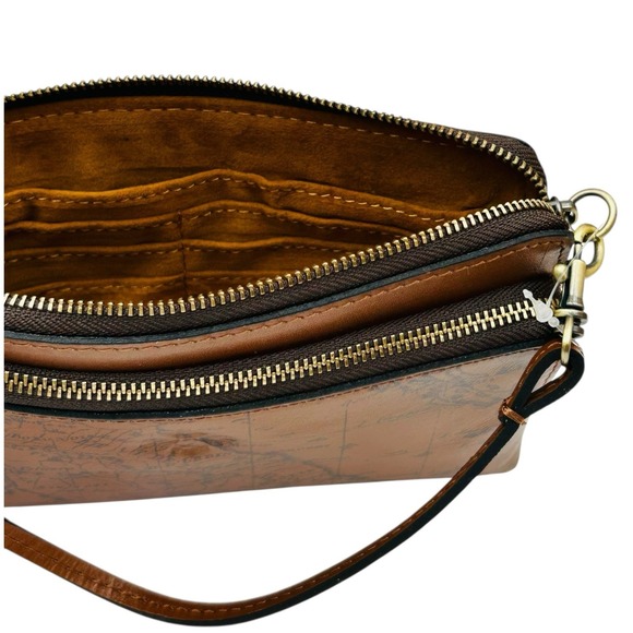 Patricia Nash Varone Fullgrain Leather Wristlet Signature Map Print Brown Clutch - Picture 11 of 14